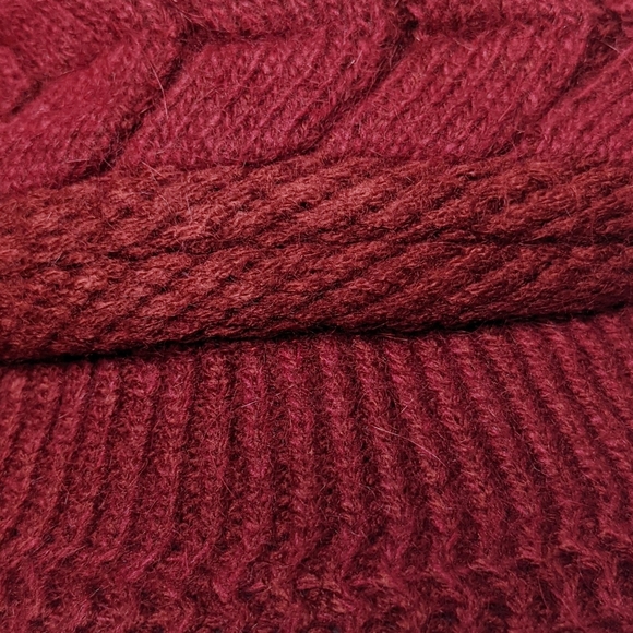 Knitted Rabbit Fur Lined Wool Beret Hat Maroon - Picture 4 of 6